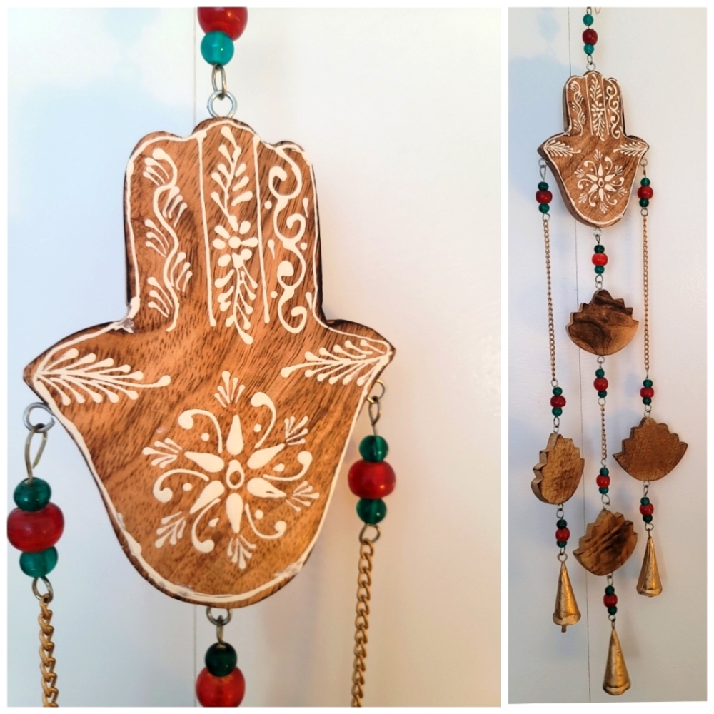 Hamsa Hand Wooden Beaded Windchime